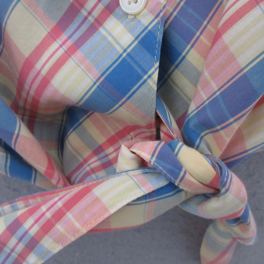Vintage Talbots Top Madras Plaid Sleeveless Tie Front Button Cotton Pinup Picnic - Picture 4 of 9